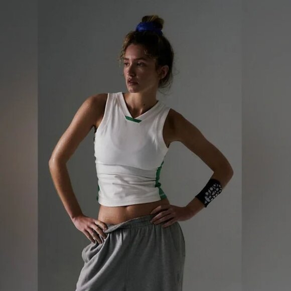NWOT Free People  MOVEMENT Powerwalk Tank Green & White - Picture 1 of 7